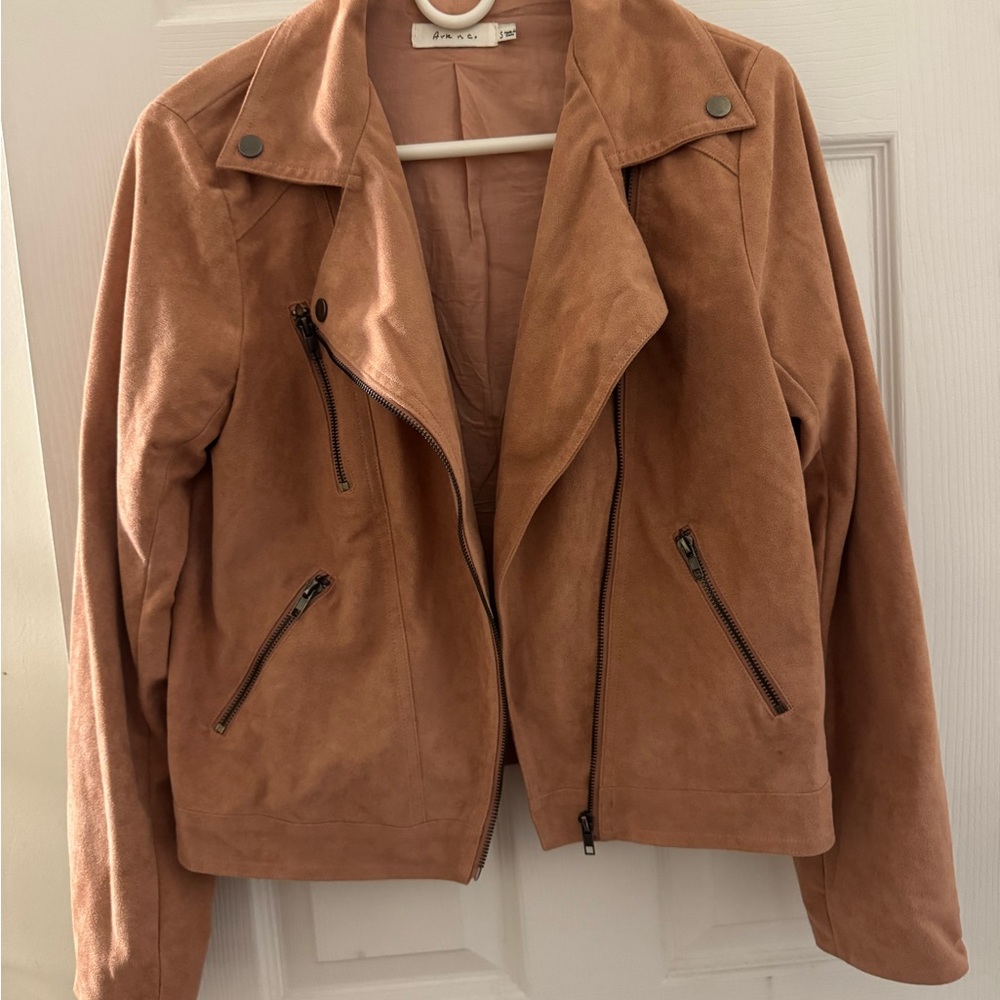 Ark & Co Tan Leather Jacket with Notched Lapel Asymmetrical Design